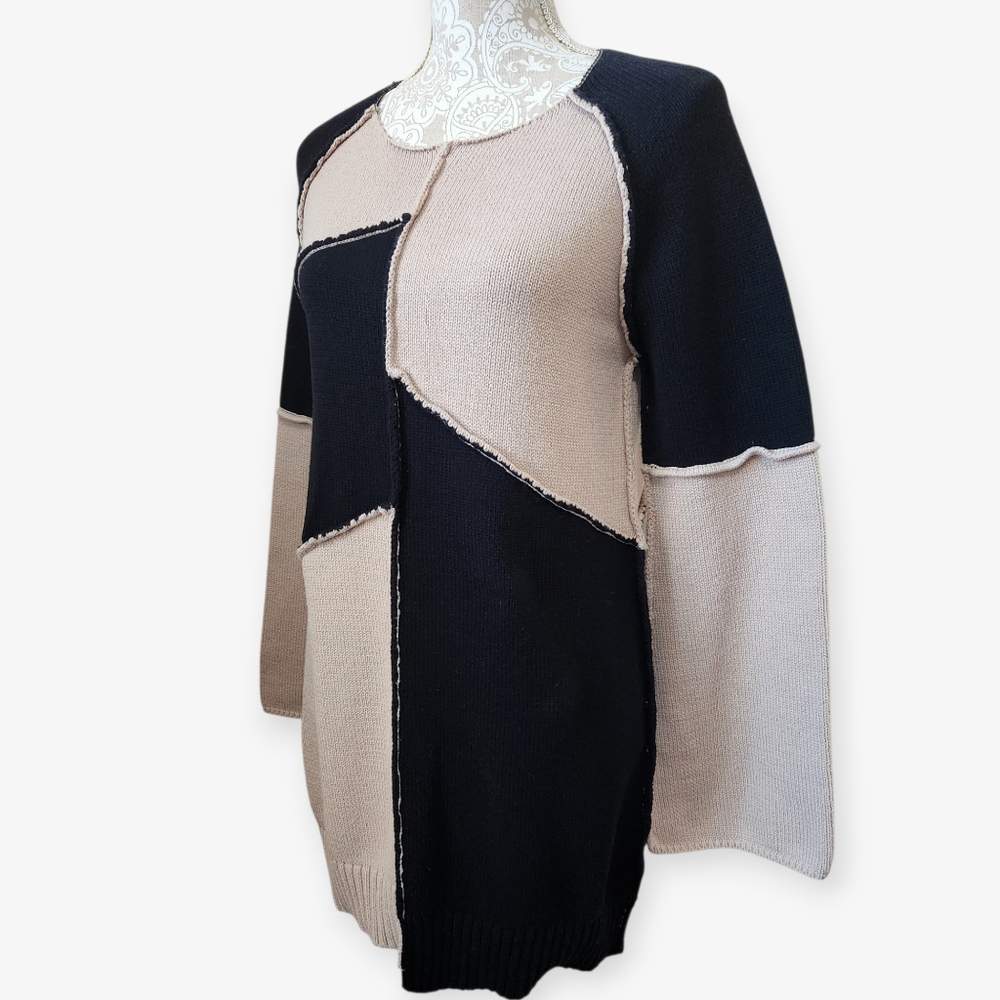 Steve Madden Tan & Black Boho Colorblock Exposed Seam Tunic/ Sweater Dress Sz. S